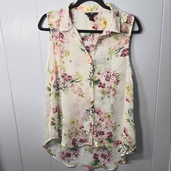 H&M Tops - H&M Sheer Floral Button-Down Sleeveless Blouse Size 12 Fairy core Cottage Core